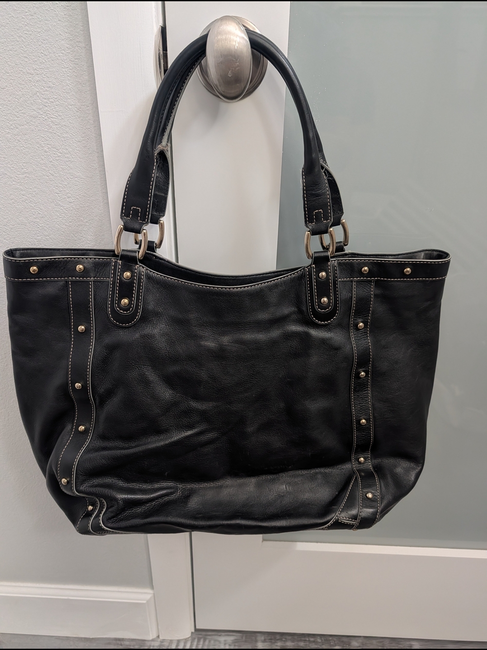 Cole Haan Large Black Leather Studded Tote